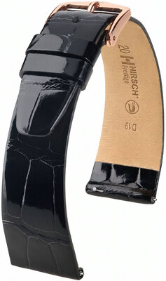 Kožený řemínek Hirsch Prestige L 02207050-7, černý, aligátoří kůže, délka L, Quick Release