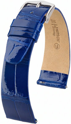 Kožený řemínek Hirsch Prestige L 02207082-2, modrý, aligátoří kůže, délka L, Quick Release