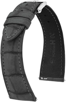 Kožený řemínek Hirsch London Nubuk L 04277030-2, šedý, aligátoří kůže, délka L, Quick Release